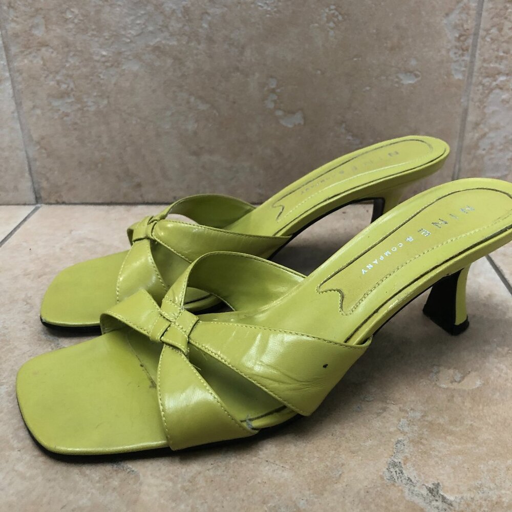 Green slip on mules size 7